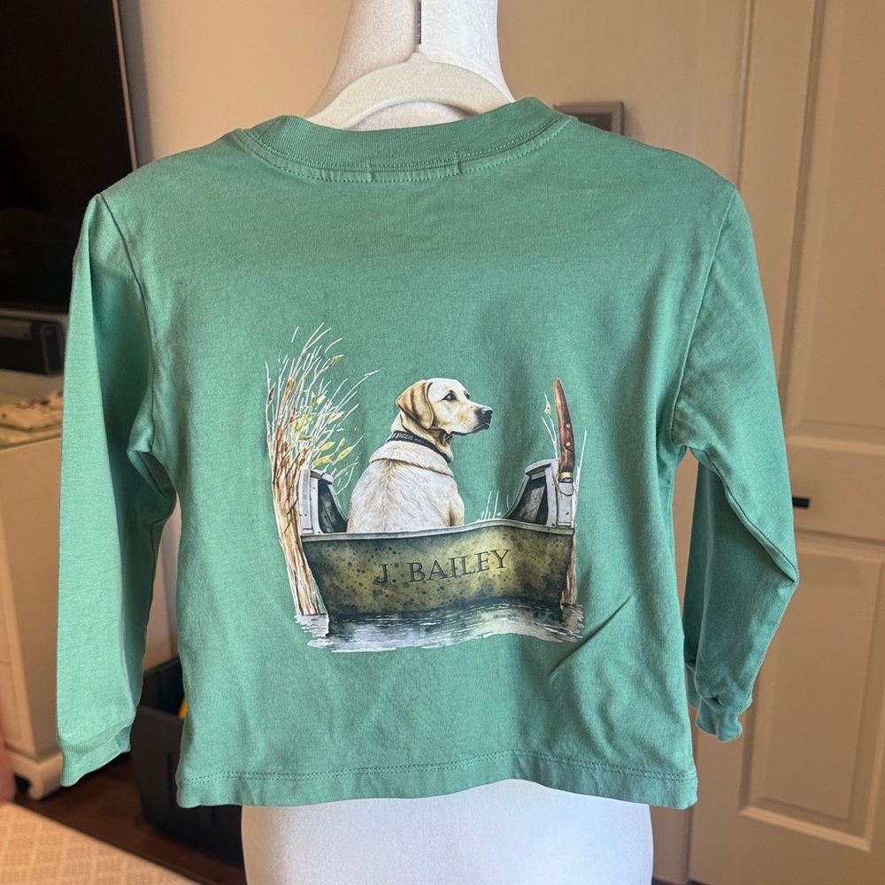 Bailey Boys - Kids Long Sleeve Logo Tee - Dog In Boat - Green - Size: 2T